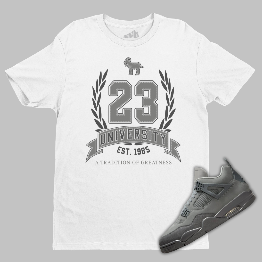 23 University Tee Matching ThegardensnowboardShops Black White Air Jordan 1 High 2 Air Jordan 4 Wet Cement