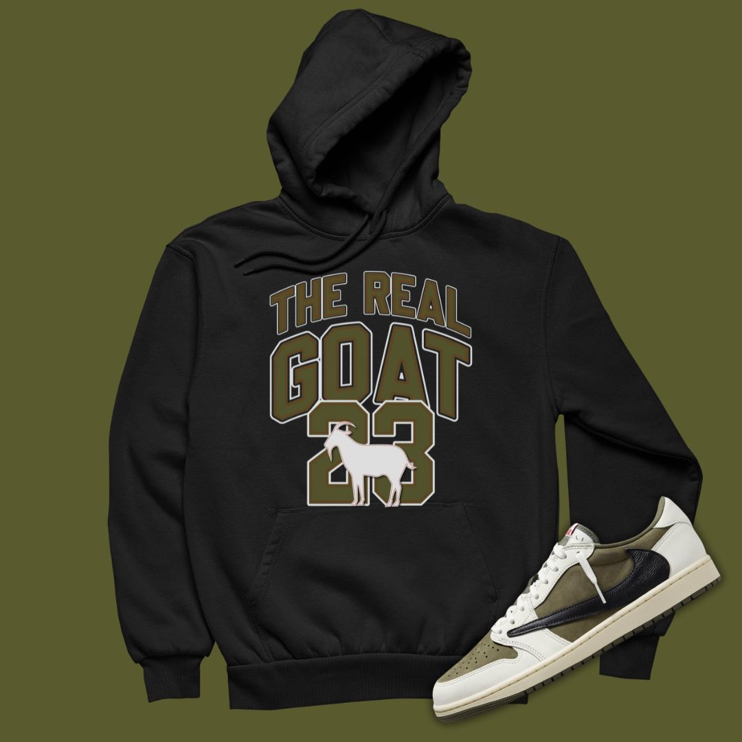 Travis Scott Medium Olive 1 | Real GOAT Black Hoodie | SNKADX