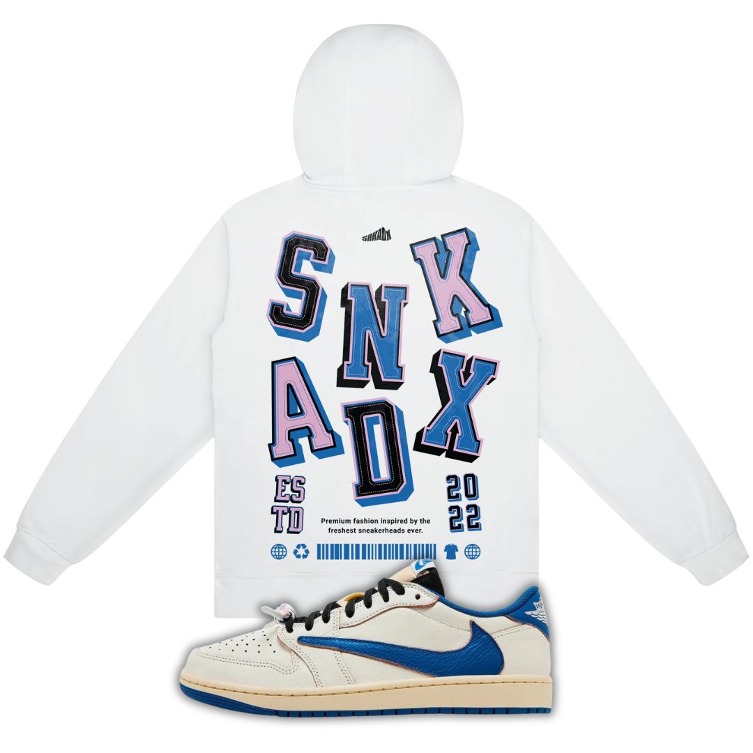 SNKADX Arch Hoodie Matching fragment x Travis Scott x Air Jordan 1 Low White/Blue