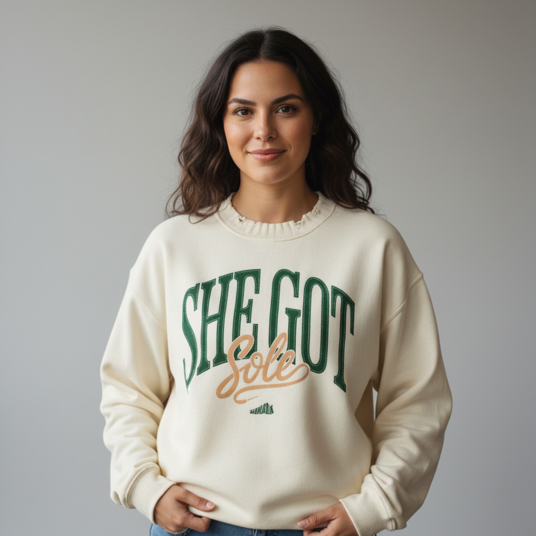 She Got Sole Knitted Round Neck Oversize Sweatshirt Matching Air Jordan 1 High OG Fir Pro Green