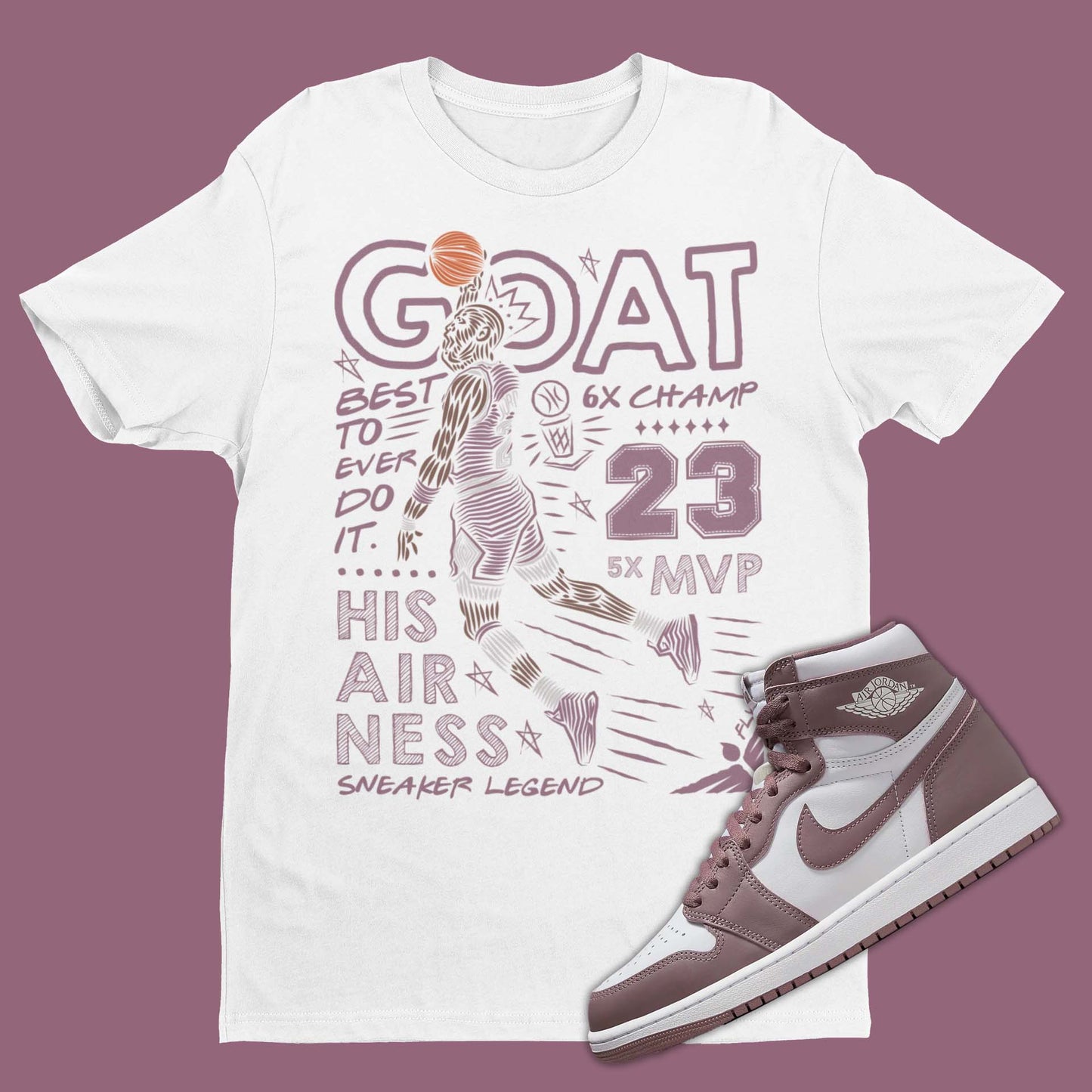 Goat T-Shirt Match To Air Air Jordan 1 High Mauve - White / S - T-Shirt