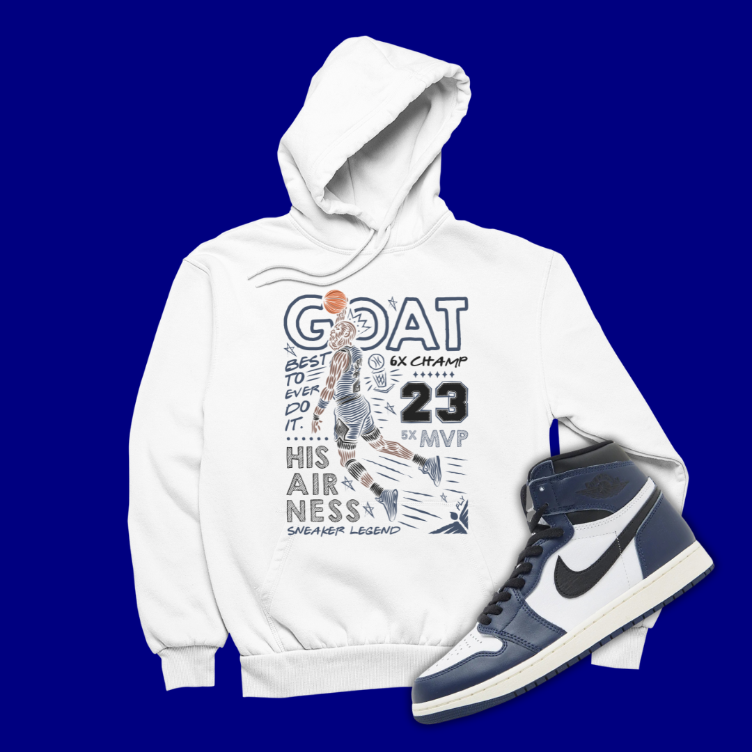 DysongroupShops GOAT White Hoodie Matching Air Jordan 6 Button Down Top Travis Scott Collection Jordan 1 High OG Midnight Navy