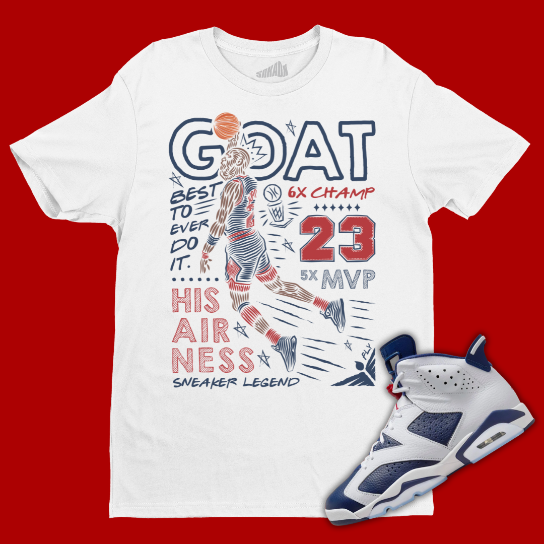 FledermausShops GOAT Tee Matching Air Jordan 8 Bred Sneaker Match Tees Collection Jordan 6 Olympic