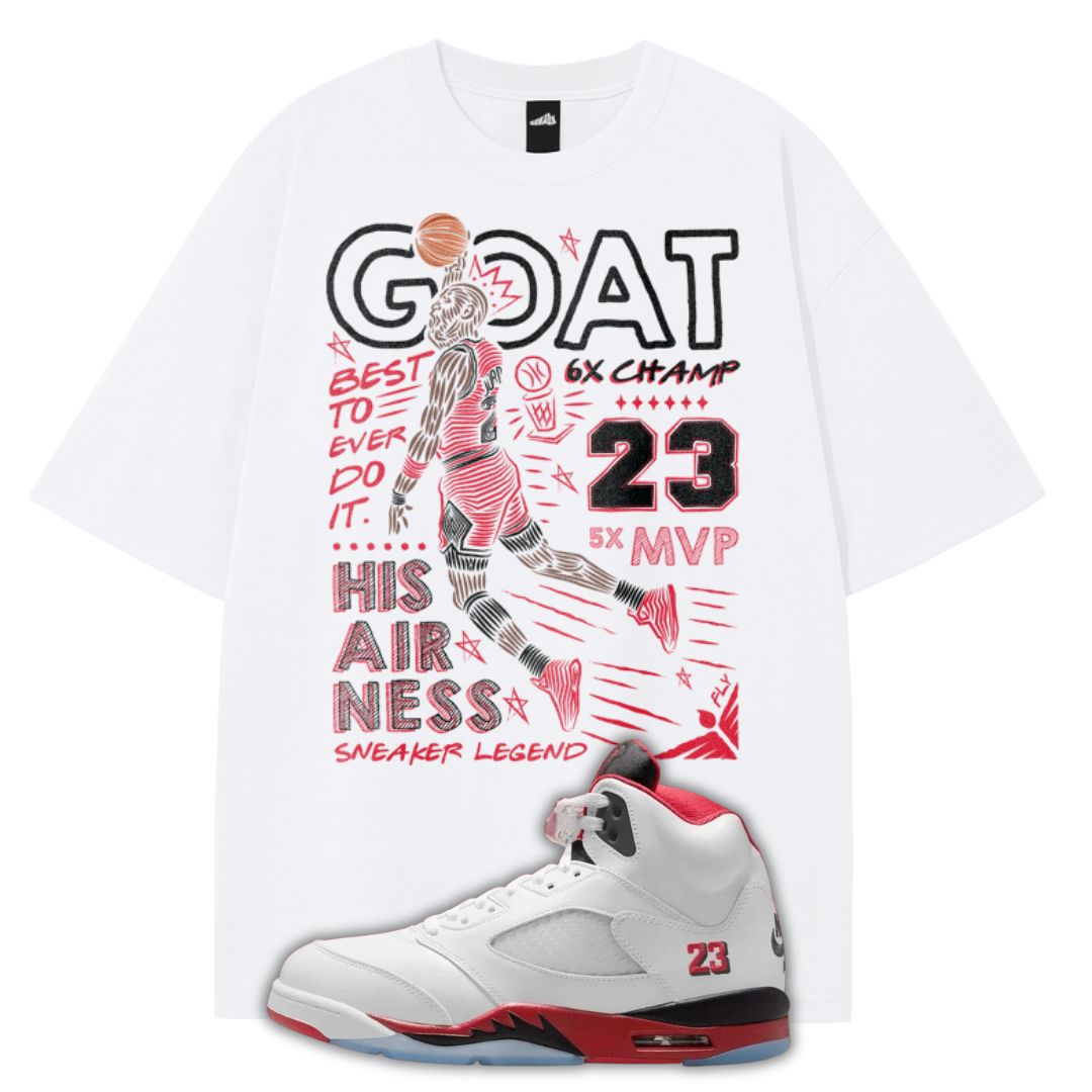 GOAT T-Shirt Matching Air Jordan 5 Fire Red