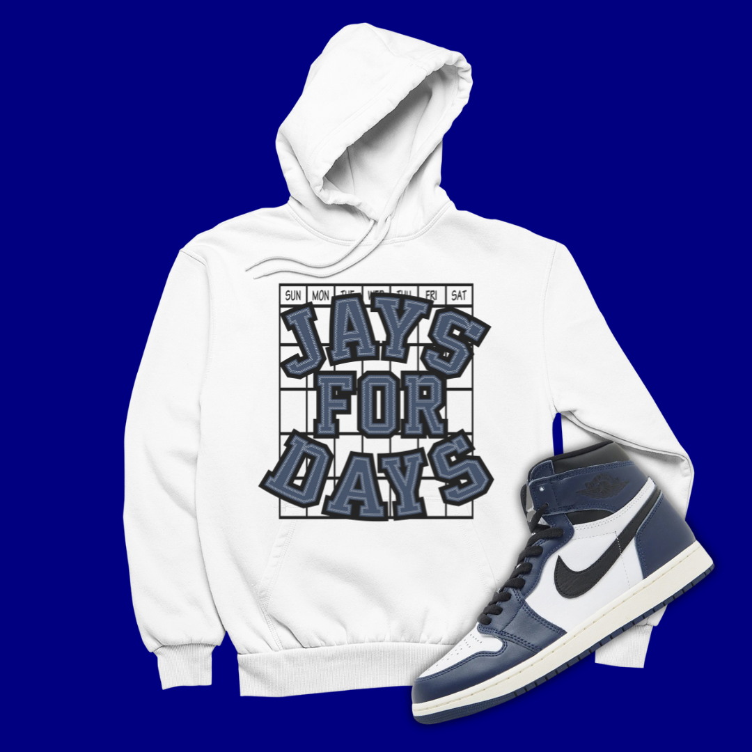 FledermausShops Air Jordan 7 Retro 21 Jays For Days White Hoodie Jordan 1 High OG Midnight Navy