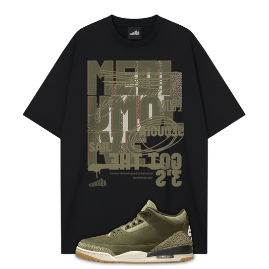 Medium Olive Got The 3's Oversized T-Shirt Matching Air Jordan 3 "Family Affair" Medium Olive