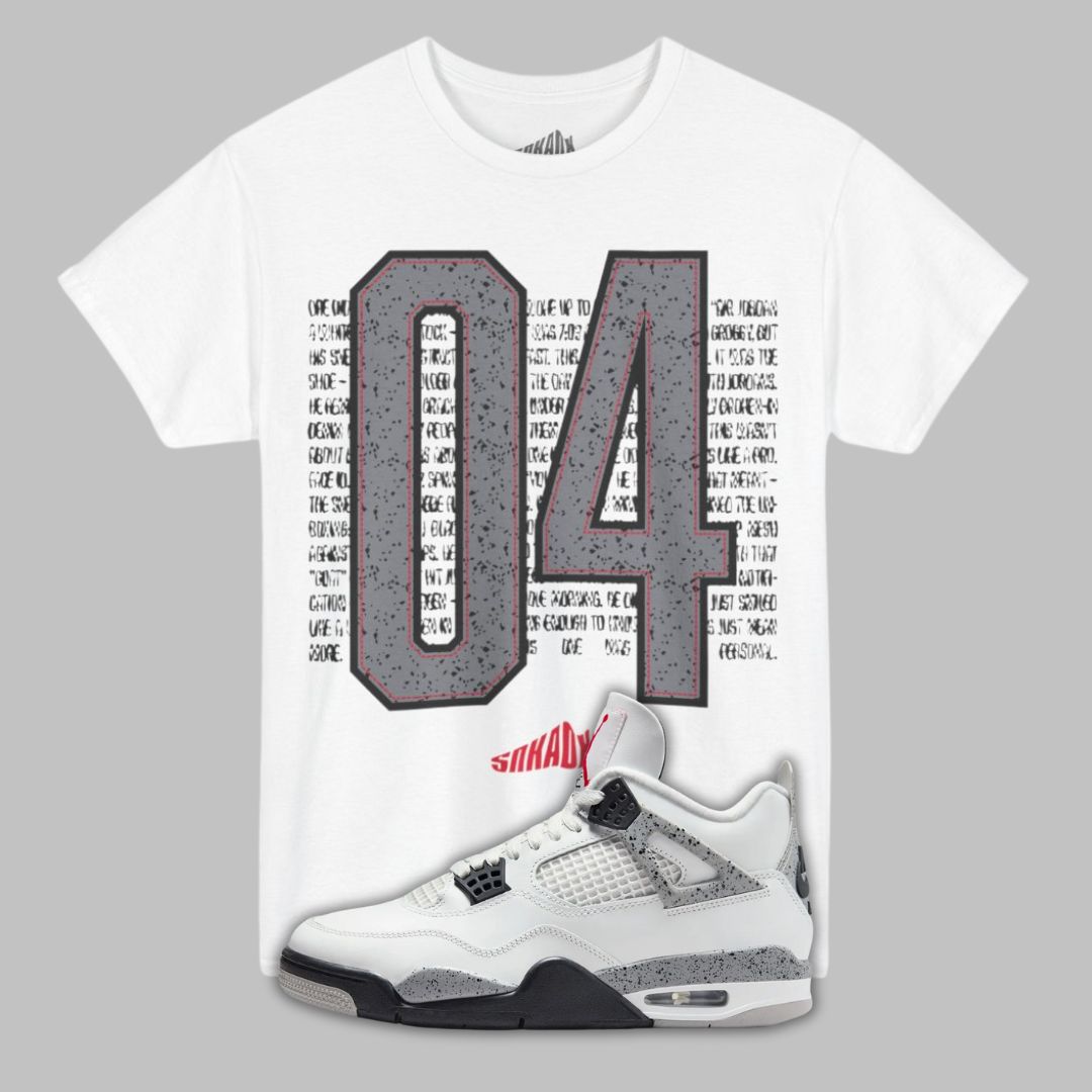 Number 4 Jersey Style white T-Shirt Matching Jordan 4 White Cement