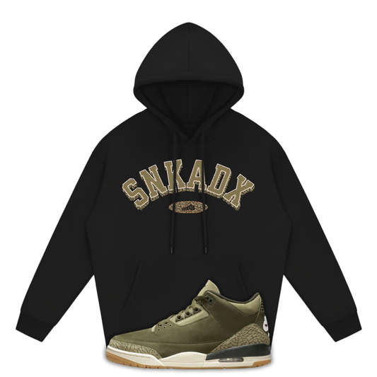SNKADX Arch Heavyweight Fleece Hoodie Matching Air Jordan 3 "Family Affair" Medium Olive (Black)