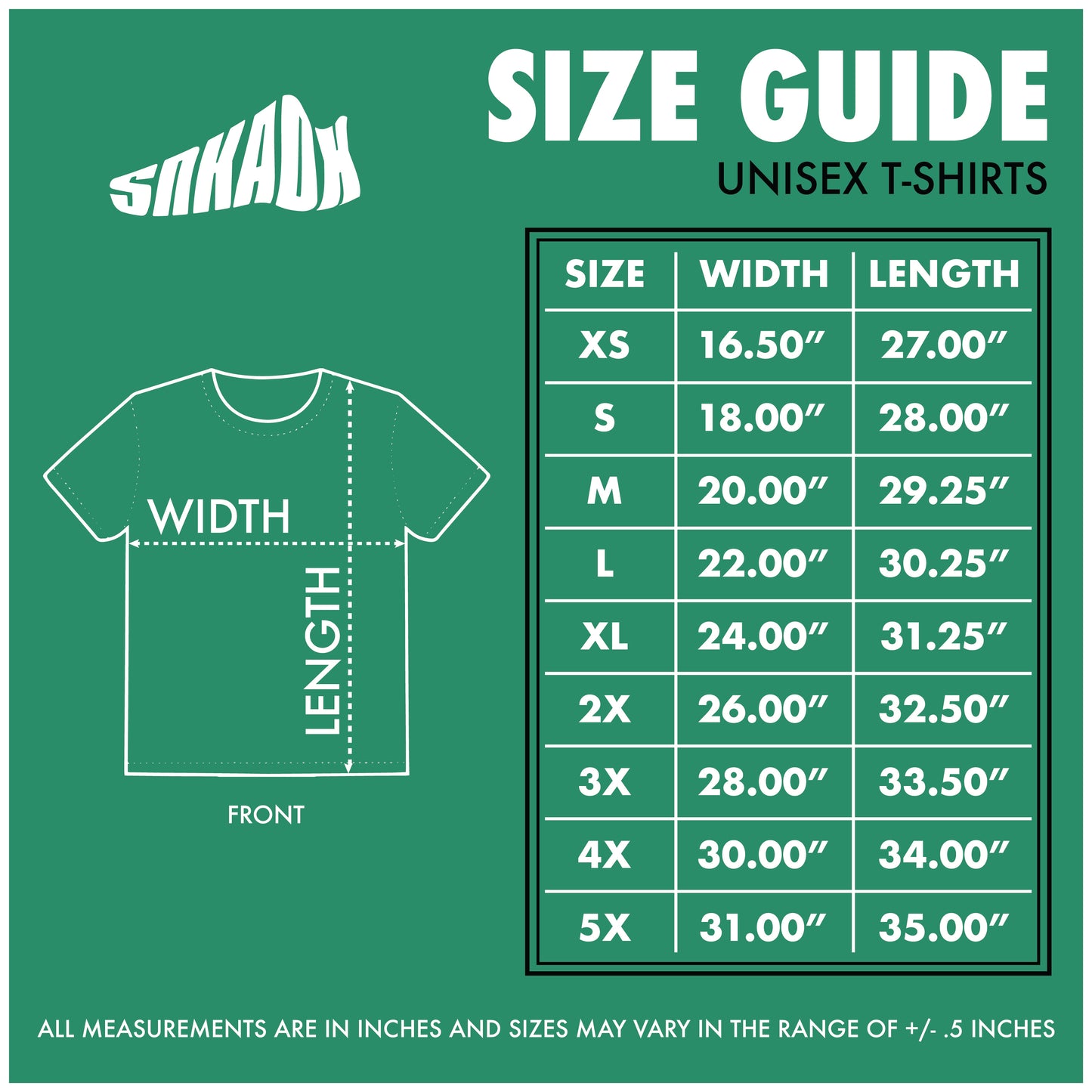 size chart for sneaker matching t-shirts
