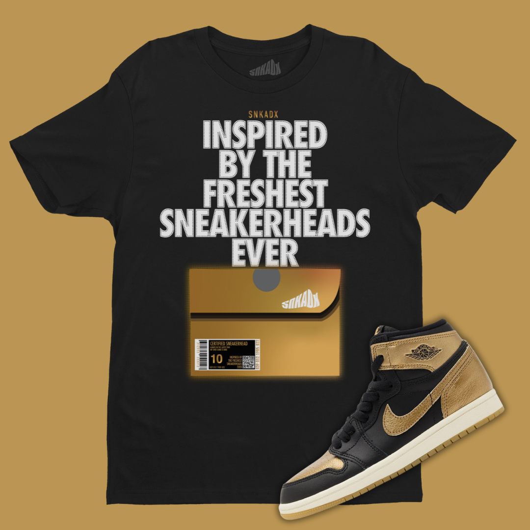 Shoe Box Tee Matching Jordan 1 High OG Metallic Gold SNAKDX ParallaxShops Air Jordan Championship Pack Phoenix Suns