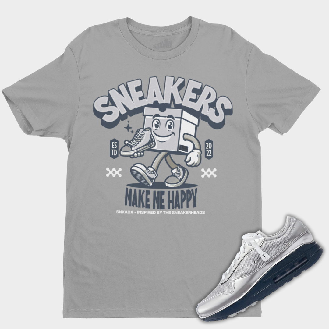 FledermausShops essential Air Max 1 86 Metallic Silver Sneakers Make Me Happy Tee from older Nike SBs to Jordan Retros