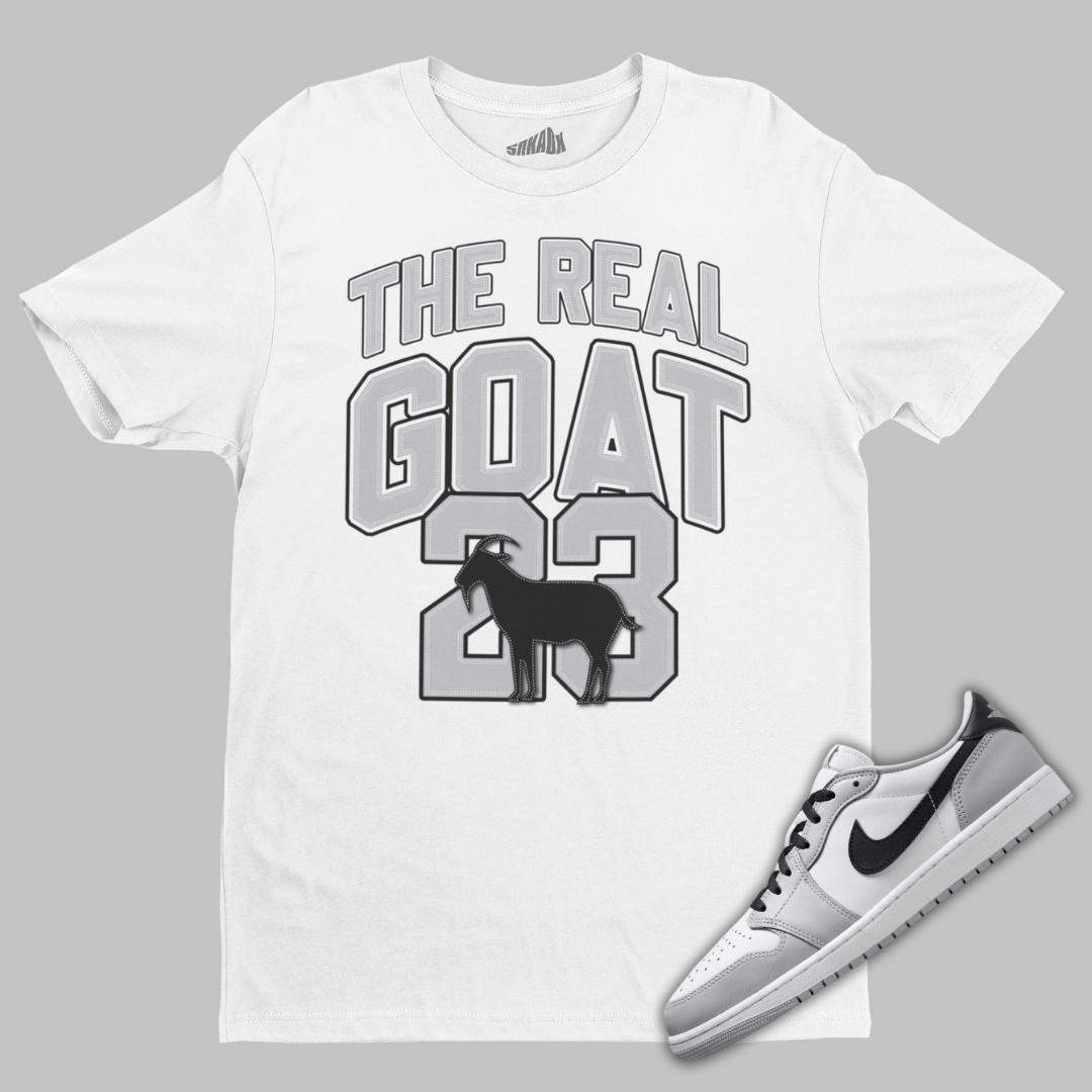 The Real GOAT Tee Matching Jordan 1 Retro High Obsidian UNC GS FledermausShops Air Jordan 1 Low OG Barons