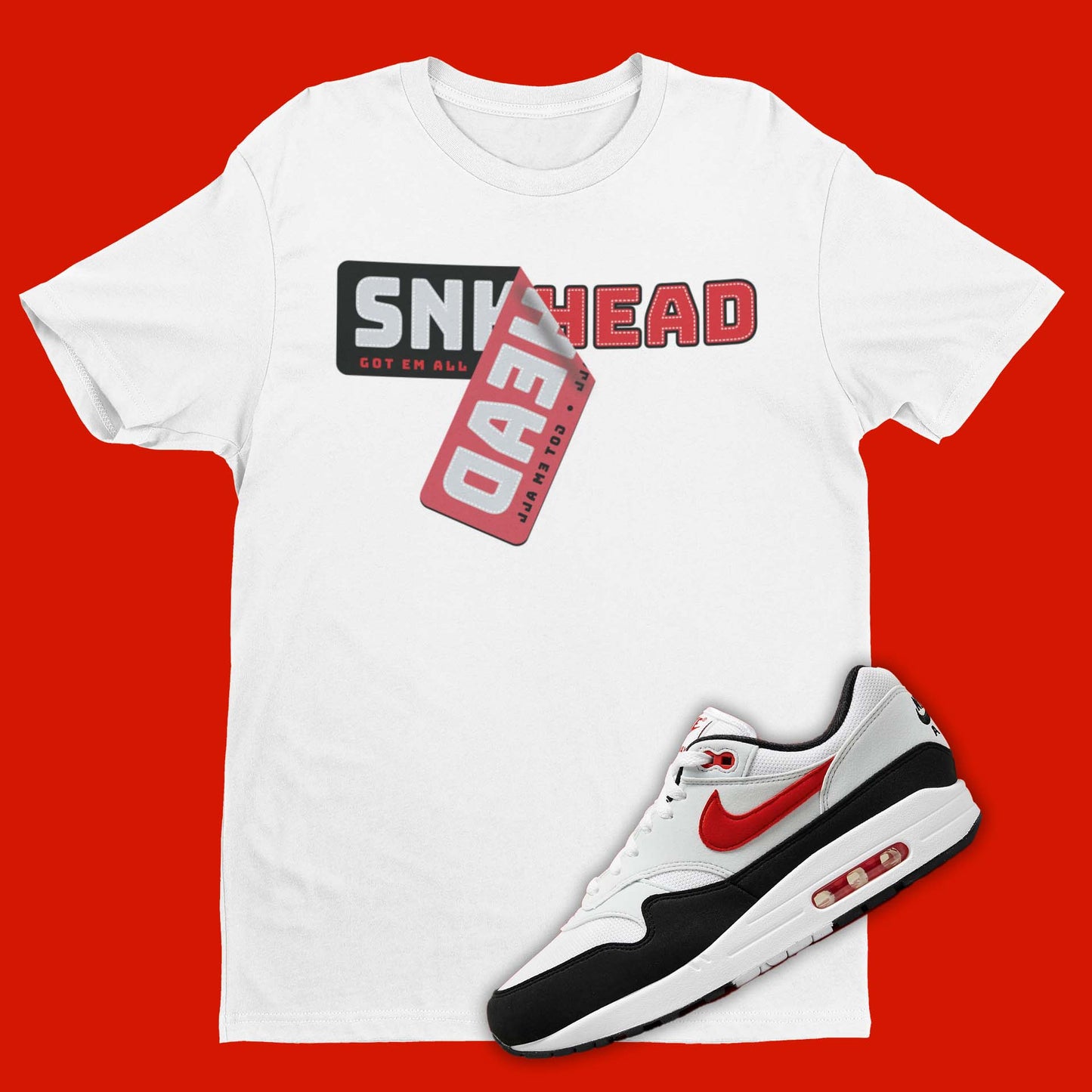 Sneakerhead Shirt in white matching Nike Air Max 1 Chili 2023 FD9082-101