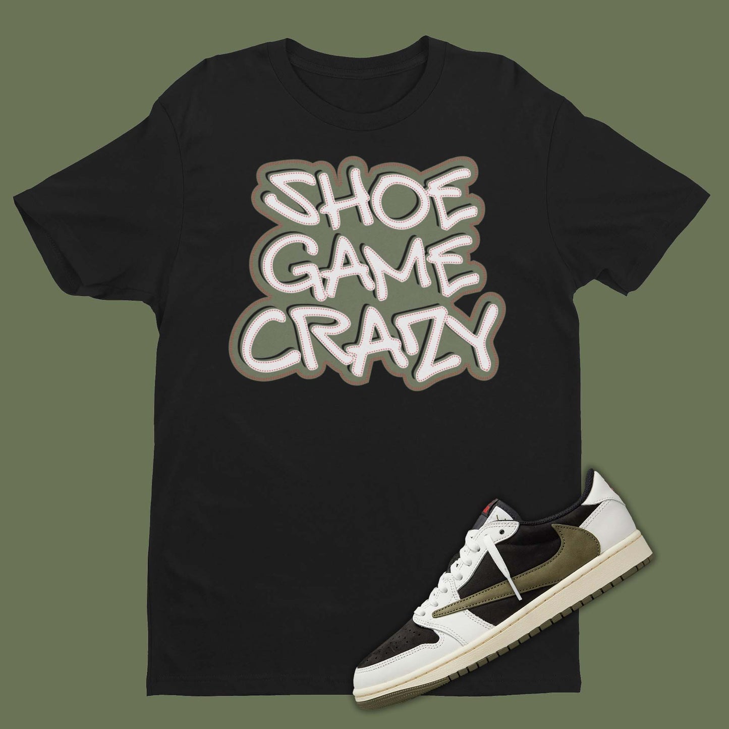 Travis Scott Air Jordan 1 Low Olive DZ4137-106 Matching Shirt in black