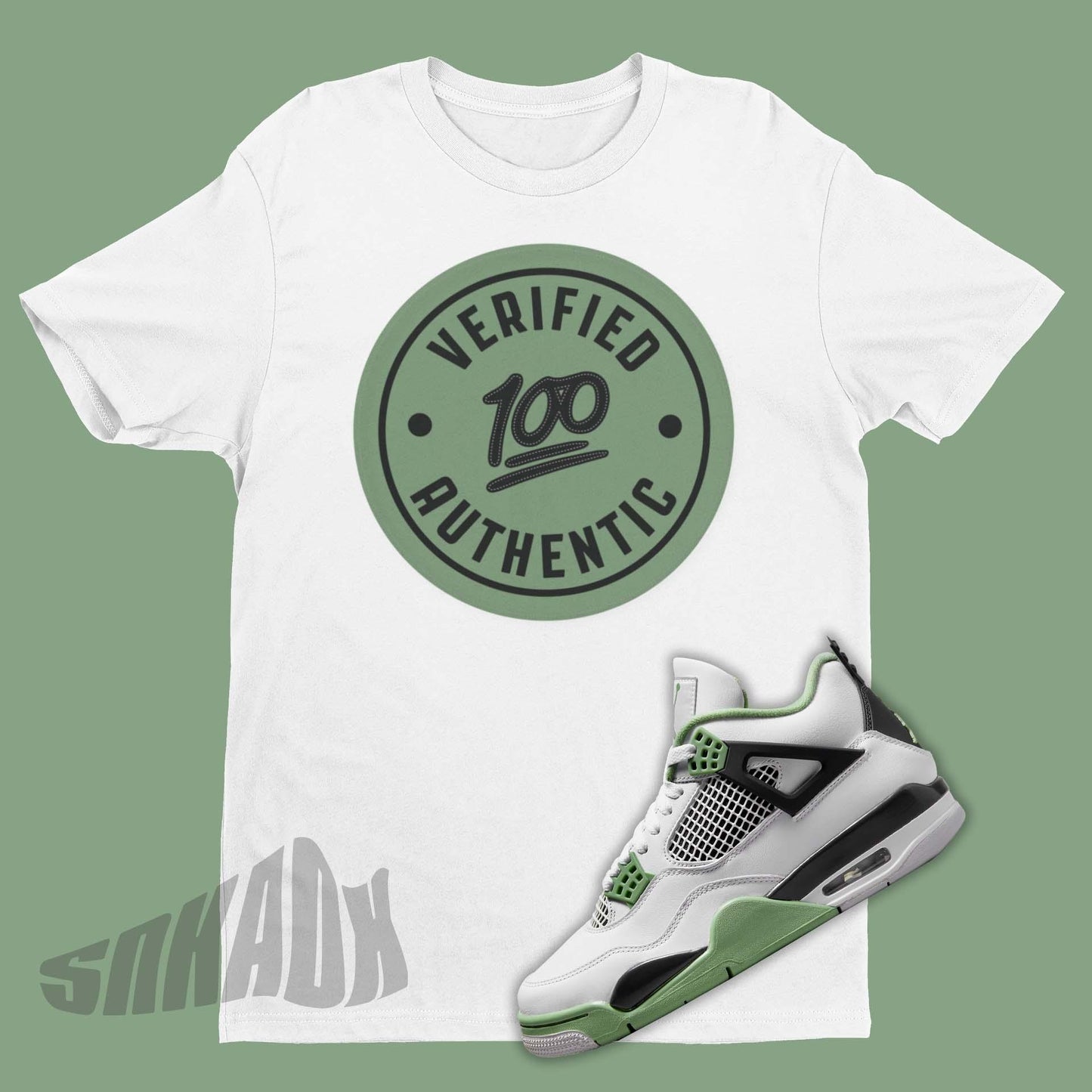 Air Jordan 4 Oil Green Seafoam matching shirt