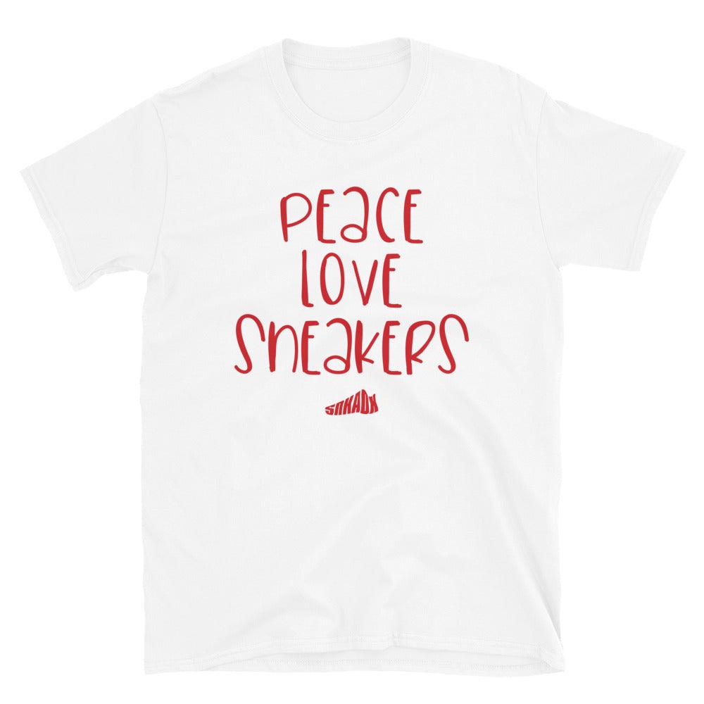 Peace Love Sneakers Shirt To Match Nike Dunk High University Red - SNKADX