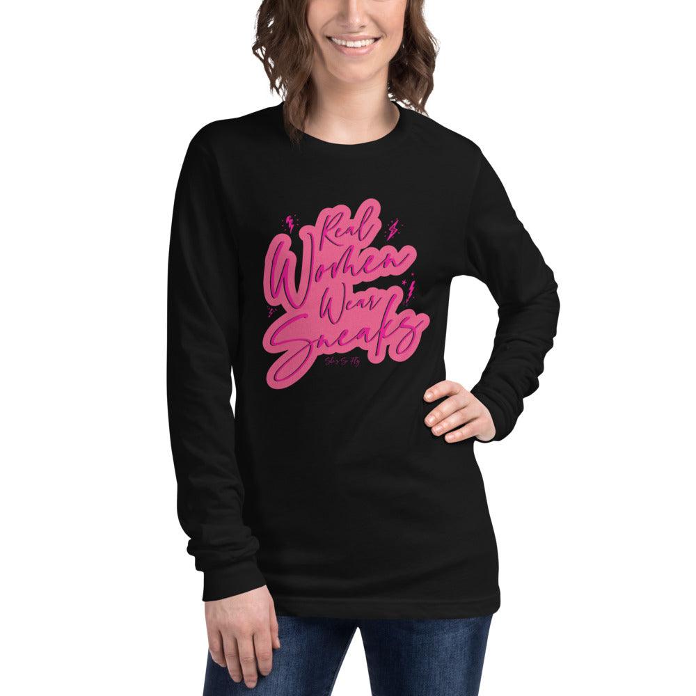 Real Women Wear Sneakers Long Sleeve Tee To Match Air Jordan 14 Shocking Pink - SNKADX
