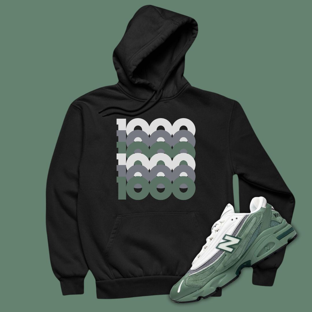 1000 Stacked Black Hoodie Matching NB 1000 Green Grey