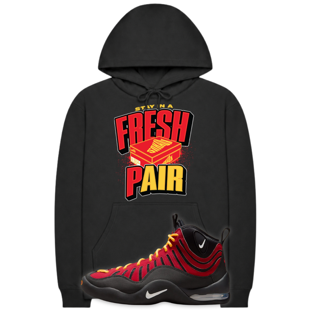 Black Heavyweight Hoodie with Fresh Pair and shoe box on the front and Nike Air Bakin