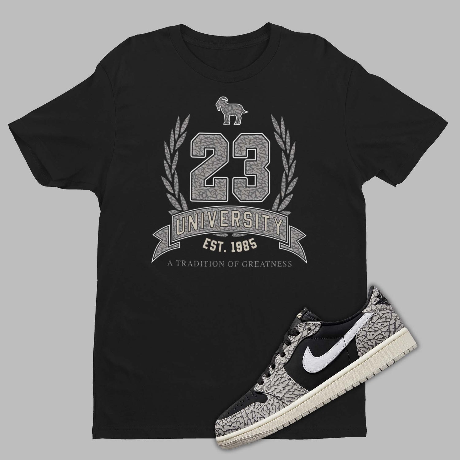 23 University Shirt Matching Air Jordan 1 Low Black Cement