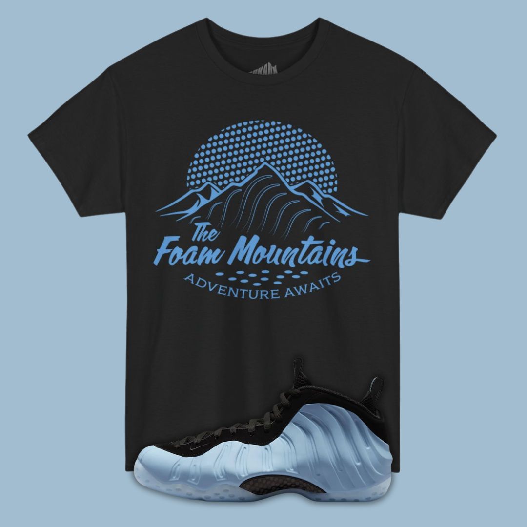 The Foam Mountains black T-Shirt Matching Nike Air Foamposite Psychic Blue