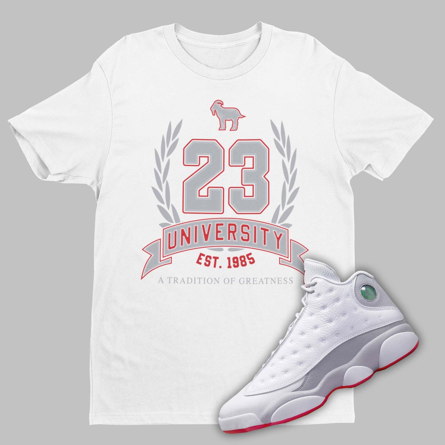 23 University Air Jordan 13 Wolf Grey Matching T-Shirt from SNKADX