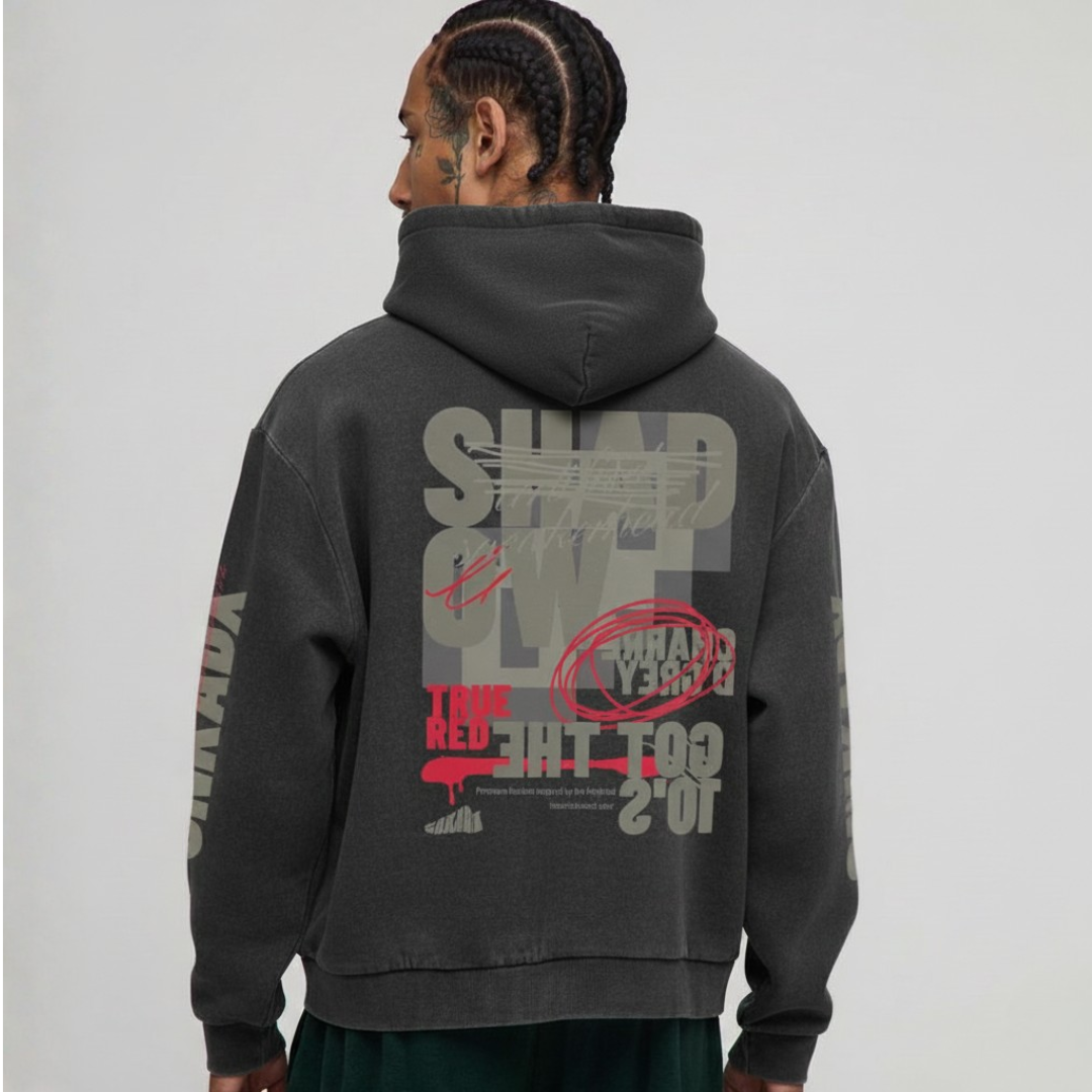 Shadow 10 Snow Washed Loose Cotton Hoodie Matching Jordan 10 Shadow