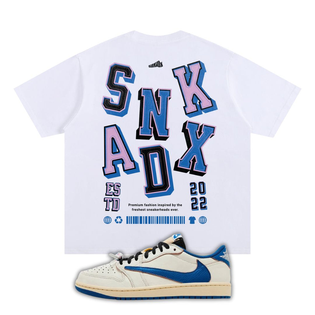 SNKADX Arch Oversized Heavyweight T-Shirt Matching fragment x Travis Scott x Air Jordan 1 Low White/Blue