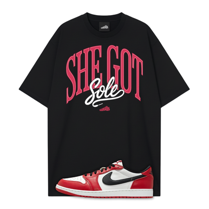 She Got Sole Oversized T-Shirt Matching Air Jordan 1 Chicago (Black)