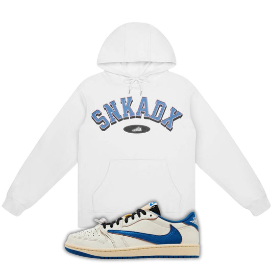 SNKADX Arch Hoodie Matching fragment x Travis Scott x Air Jordan 1 Low White/Blue