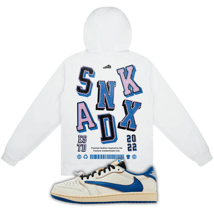 SNKADX Arch Hoodie Matching fragment x Travis Scott x Air Jordan 1 Low White/Blue