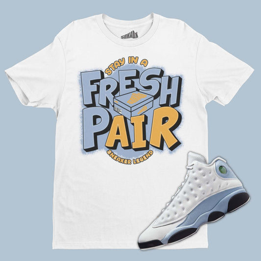 Fresh Pair T-Shirt Matching Air Jordan 13 Blue Grey