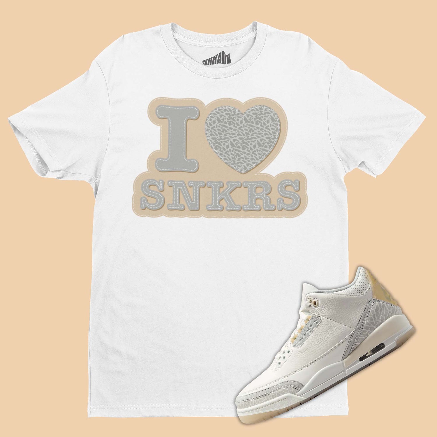 I Love Sneakers T-Shirt Matching Air Jordan 3 Craft Ivory