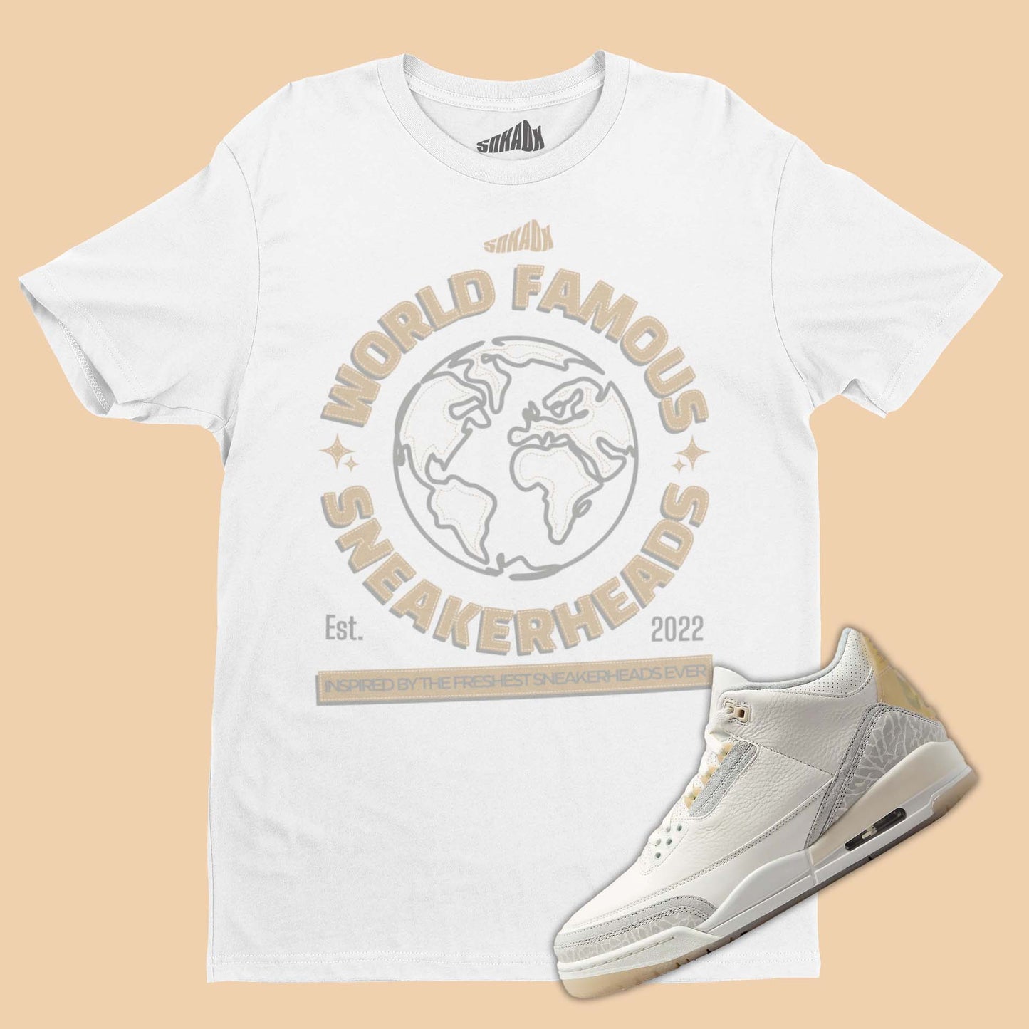 World Famous Sneakerheads T-Shirt Matching Air Jordan 3 Craft Ivory