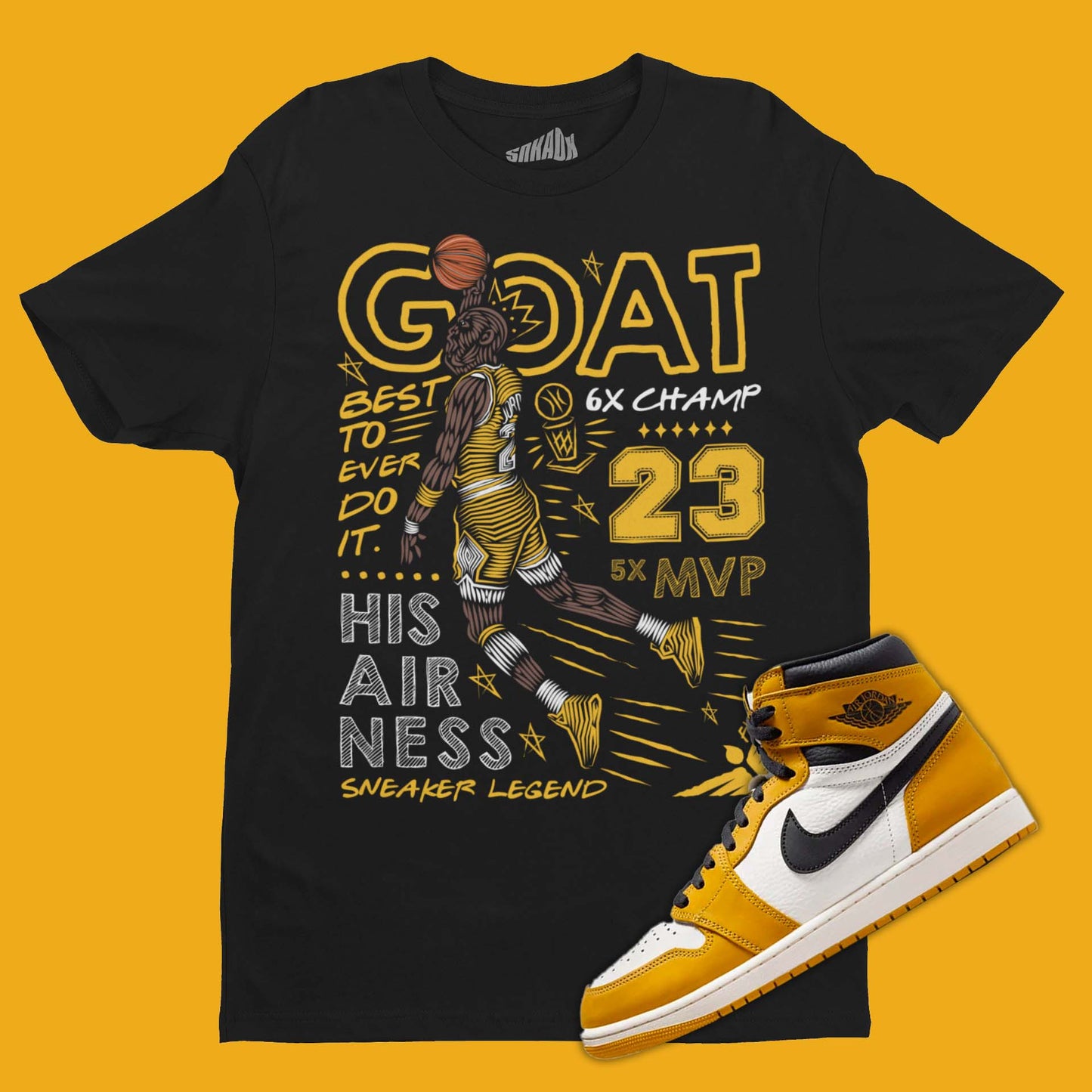 GOAT T-Shirt Matching Air Jordan 1 High Yellow Ochre