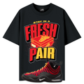 Black Tee with Fresh Pair on the front with Nike Air Bakin sneaker