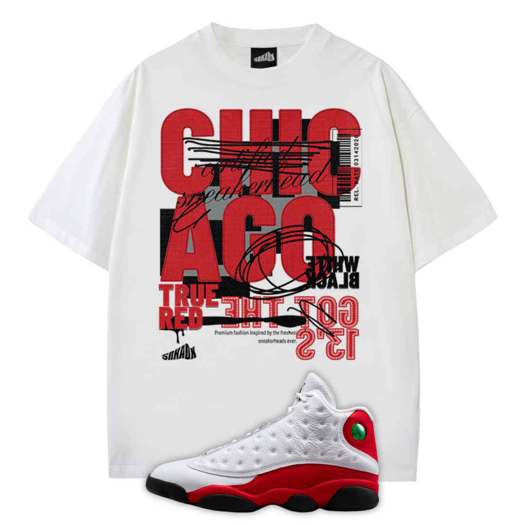Chicago 13 Oversized Premium white T-Shirt Matching Jordan 13 Chicago