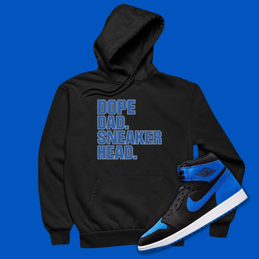 Dope Dad Hoodie in black Matching Air Jordan 1 Royal Reimagined
