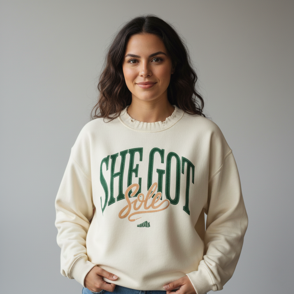 She Got Sole Knitted Round Neck Oversize Sweatshirt Matching Air Jordan 1 High OG Fir Pro Green