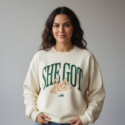 She Got Sole Knitted Round Neck Oversize Sweatshirt Matching Air Jordan 1 High OG Fir Pro Green