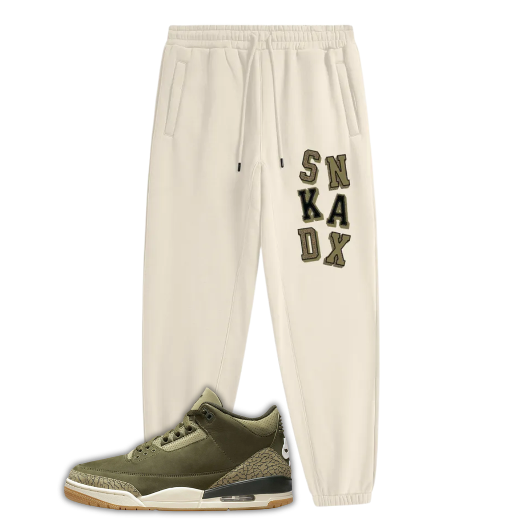 SNKADX Arch Heavyweight Fleece Joggers Matching Air Jordan 3 "Family Affair" Medium Olive (Cream)