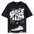 Fly Astronaut Tee in Black with Matching Air Jordan 9 Space Jam sneaker in the front