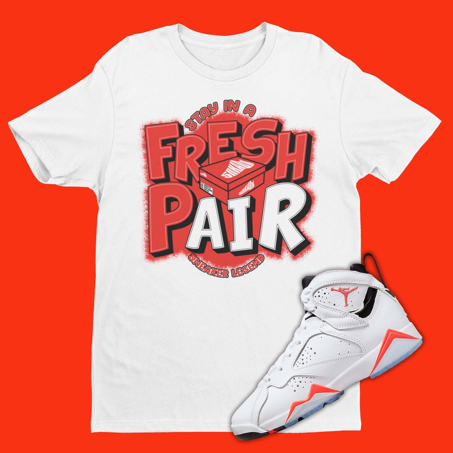 Fresh Pair Shirt Matching Air Jordan 7 White Infrared with shoe box on the front