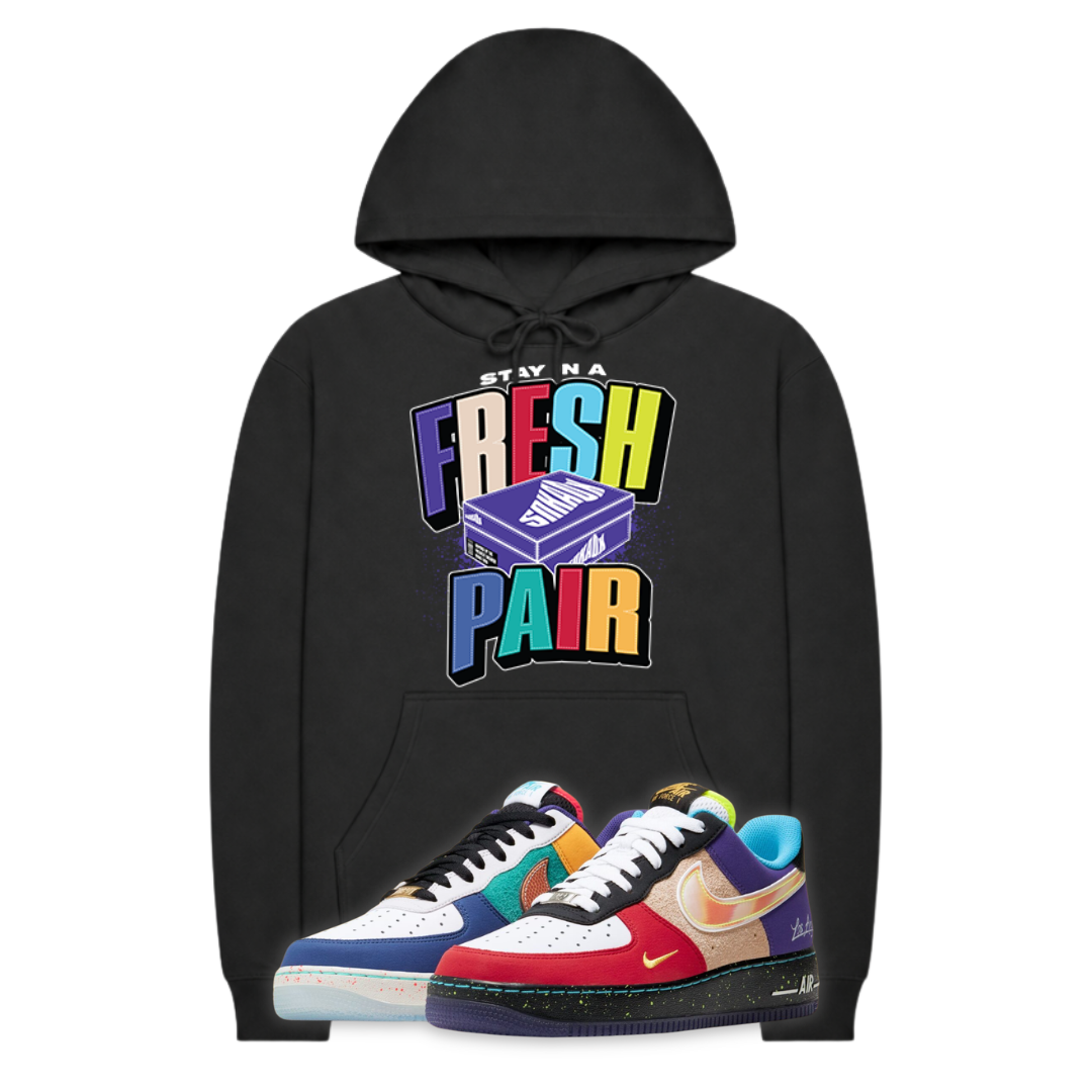 Fresh Pair Heavyweight black Hoodie Matching Air Force 1 Low What The LA