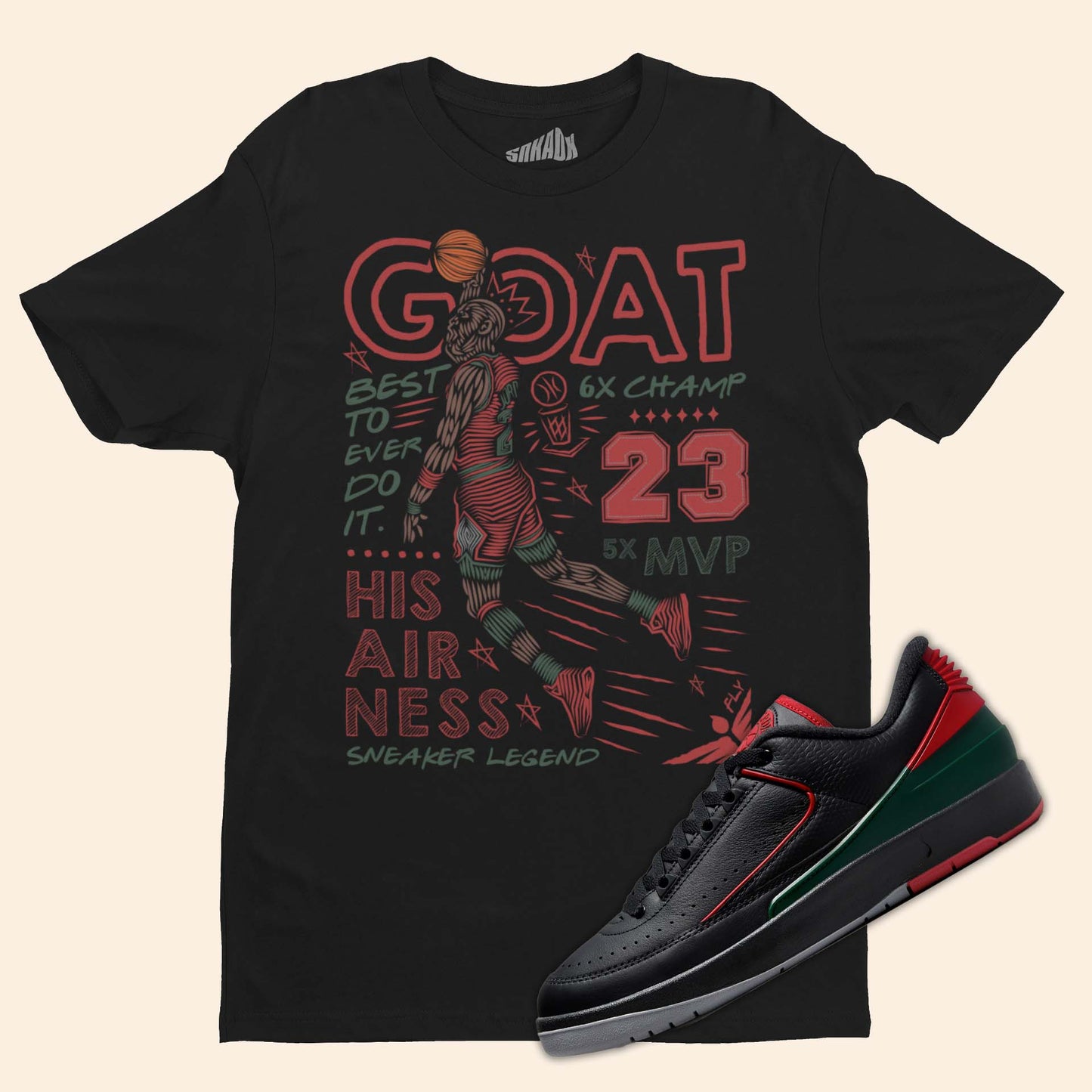 GOAT T-Shirt Matching Air Jordan 2 Low Christmas
