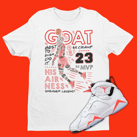 GOAT Shirt Matching Air Jordan 7 White Infrared with Jordan dunking on the front