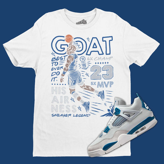 GOAT T-Shirt Matching Air Jordan 4 Industrial Blue