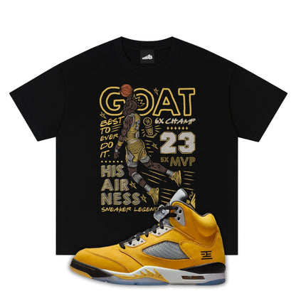 GOAT Heavyweight Oversized black T-Shirt Matching Air Jordan 5 Tokyo 2025 with Jordan dunking a basketball on the front