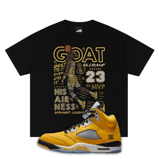 GOAT Heavyweight Oversized black T-Shirt Matching Air Jordan 5 Tokyo 2025 with Jordan dunking a basketball on the front