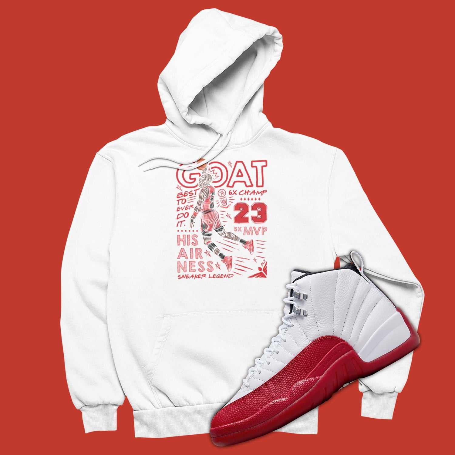 This sneaker match hoodie is the perfect sweatshirt to match your Air Jordan 12 Cherry.